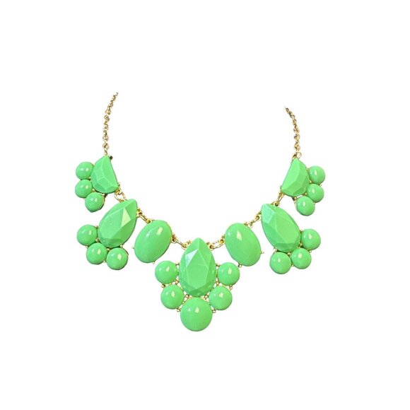Mint Green Statement Bib Necklace Goldtone 17 inch - Picture 2 of 4